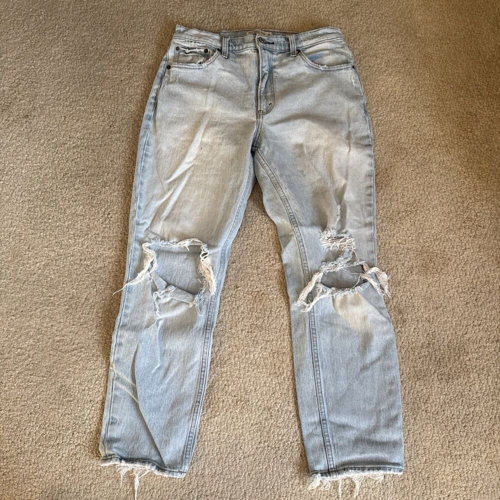 Abercrombie & Fitch Mom High Rise Denim Blue Jeans Distressed | Wmns Sz 29/8R